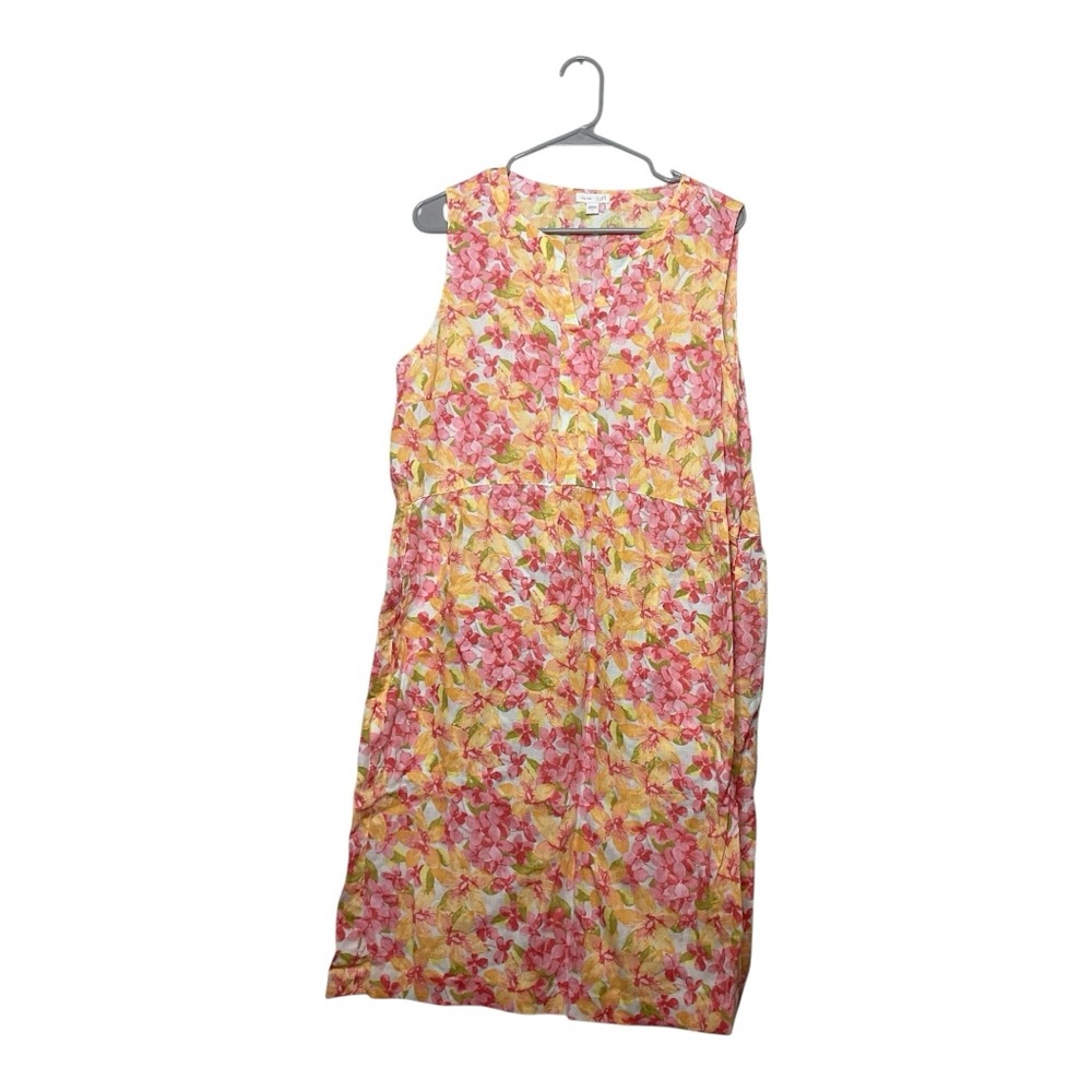 Women’s J.Jill 100% linen sleeveless, floral, v-neck dress with pockets, size L